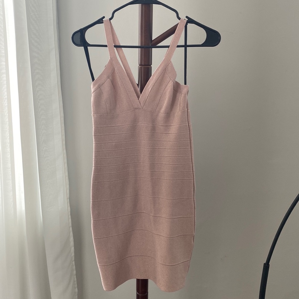 Bebe pink glittery bandage mini dress
